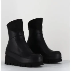 Hot LOFINA Boots compensées déstructurée en cuir - 4562 GAS NERO NOIR