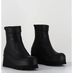 Hot LOFINA Boots compensées déstructurée en cuir - 4562 GAS NERO NOIR