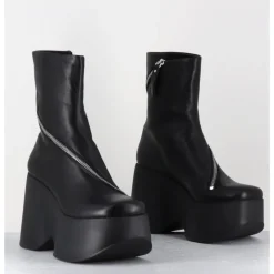 Outlet VIC MATIE Boots compensés en cuir zip asymétrique - 1D7562 ISLAND BLACK NOIR