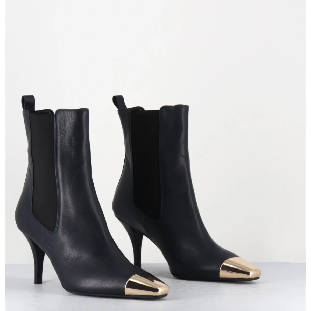 Clearance GARRICE LAB Boots cuir nuit pointe dorée - NAKO NAPPA DARK NAVY BLEU