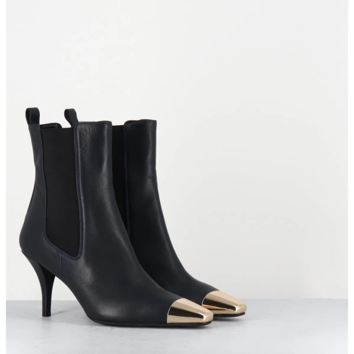 Clearance GARRICE LAB Boots cuir nuit pointe dorée - NAKO NAPPA DARK NAVY BLEU