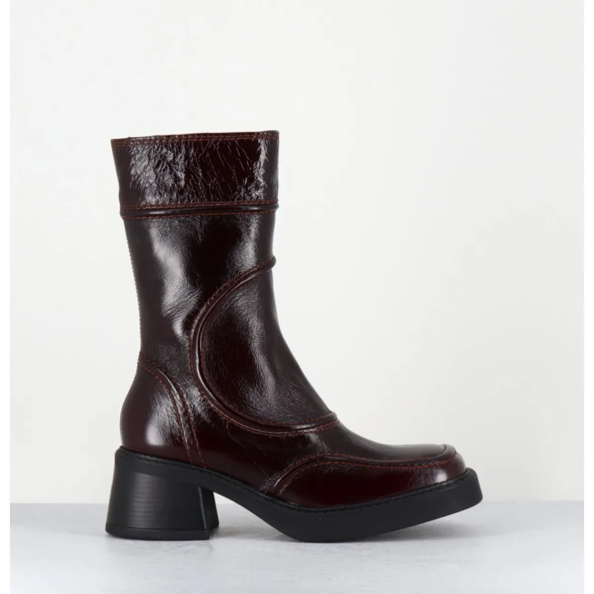 Clearance E8 BY MIISTA Boots cuir x surpiqûres 90's - MALENE BURGUNDY BOOTS BORDEAU