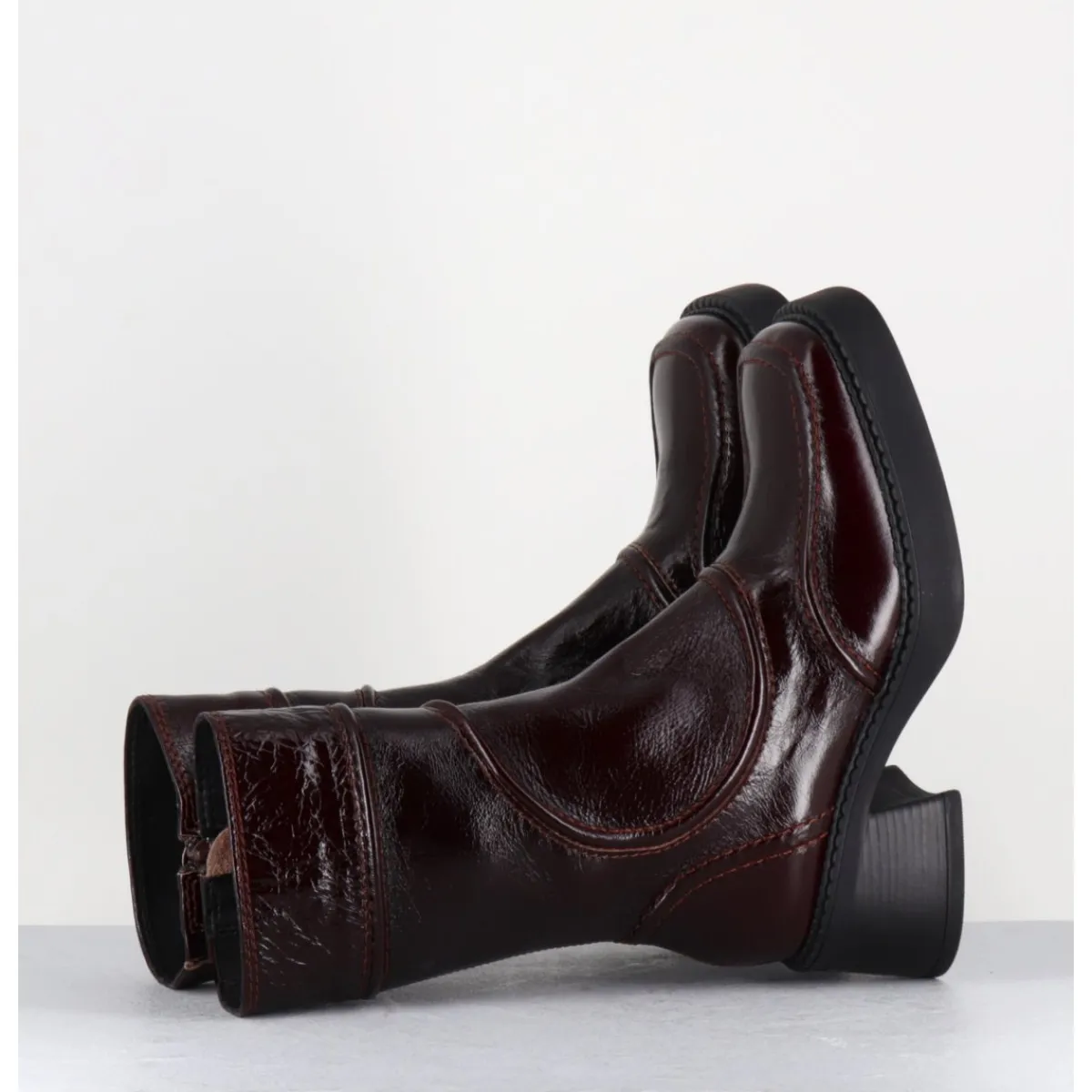 Clearance E8 BY MIISTA Boots cuir x surpiqûres 90's - MALENE BURGUNDY BOOTS BORDEAU