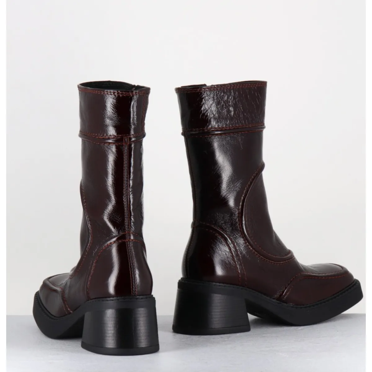 Clearance E8 BY MIISTA Boots cuir x surpiqûres 90's - MALENE BURGUNDY BOOTS BORDEAU