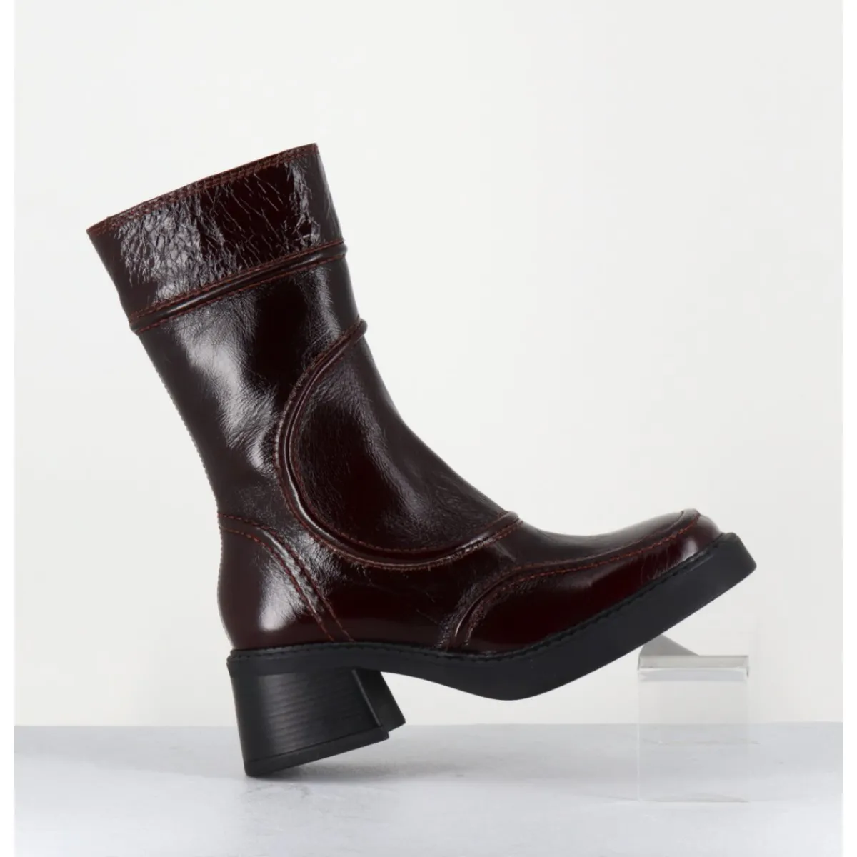 Clearance E8 BY MIISTA Boots cuir x surpiqûres 90's - MALENE BURGUNDY BOOTS BORDEAU