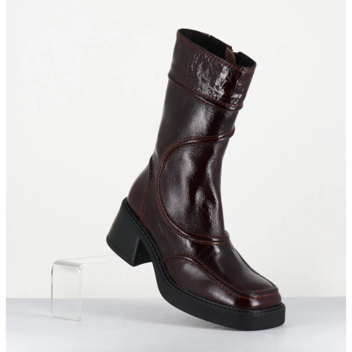 Clearance E8 BY MIISTA Boots cuir x surpiqûres 90's - MALENE BURGUNDY BOOTS BORDEAU