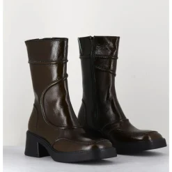 Clearance E8 BY MIISTA Boots cuir brillant khaki 90's - MALENE KHAKI BOOTS