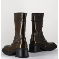 Clearance E8 BY MIISTA Boots cuir brillant khaki 90's - MALENE KHAKI BOOTS