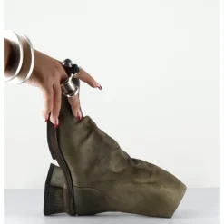 Online SHOTO Boots cuir gras kaki hand washed - 51759 PELUCHE CRUST