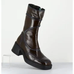 Clearance E8 BY MIISTA Boots cuir kaki surpiqûres bleues 90's - MALENE KAKI BOOTS