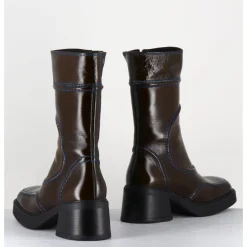 Clearance E8 BY MIISTA Boots cuir kaki surpiqûres bleues 90's - MALENE KAKI BOOTS