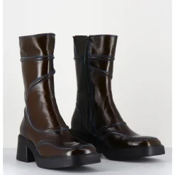 Clearance E8 BY MIISTA Boots cuir kaki surpiqûres bleues 90's - MALENE KAKI BOOTS