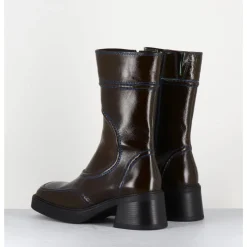 Clearance E8 BY MIISTA Boots cuir kaki surpiqûres bleues 90's - MALENE KAKI BOOTS