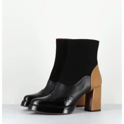 Online CHIE MIHARA Boots cuir noir & talon beige bout pointu fleuri - FAYU MASERATI NEGRO