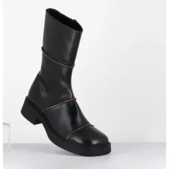 Outlet E8 BY MIISTA Boots cuir surpiqûres marron bout carré 90s - DAHLIAH24 BLACK BOOTS NOIR
