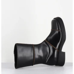 Outlet E8 BY MIISTA Boots cuir surpiqûres marron bout carré 90s - DAHLIAH24 BLACK BOOTS NOIR