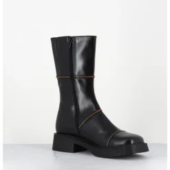 Outlet E8 BY MIISTA Boots cuir surpiqûres marron bout carré 90s - DAHLIAH24 BLACK BOOTS NOIR