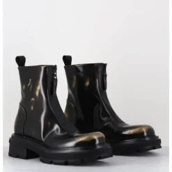 New ELENA IACHI Boots effet glacé marron & or brossé à zip central - E4005-T NET GOLD NOIR