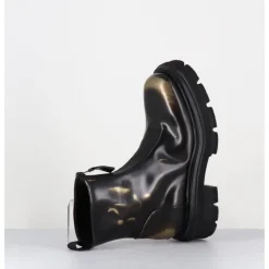 New ELENA IACHI Boots effet glacé marron & or brossé à zip central - E4005-T NET GOLD NOIR