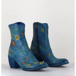 Hot FAUZIAN JEUNESSE Boots en cuir broderies fleurs - 3207C ALFA CIELO BLEU
