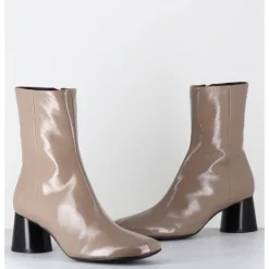 Clearance HALMANERA Boots en cuir brillant taupe talon cylindrique - DANI04 GLAZE TORTORA BEIGE