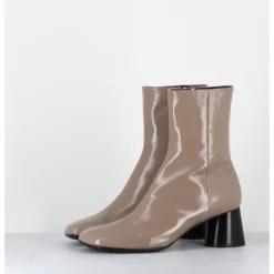 Clearance HALMANERA Boots en cuir brillant taupe talon cylindrique - DANI04 GLAZE TORTORA BEIGE