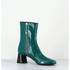 New HALMANERA Boots en cuir brillant talon géométrique - DANI04 GLAZE SELVA VERT