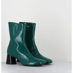 New HALMANERA Boots en cuir brillant talon géométrique - DANI04 GLAZE SELVA VERT
