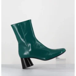 New HALMANERA Boots en cuir brillant talon géométrique - DANI04 GLAZE SELVA VERT