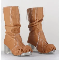 New SDM Boots en cuir semelle translucide et fils blancs - VLAD NAPPA CAMEL