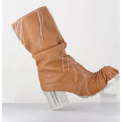 New SDM Boots en cuir semelle translucide et fils blancs - VLAD NAPPA CAMEL