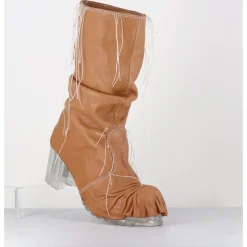 New SDM Boots en cuir semelle translucide et fils blancs - VLAD NAPPA CAMEL