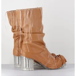 New SDM Boots en cuir semelle translucide et fils blancs - VLAD NAPPA CAMEL
