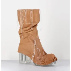 New SDM Boots en cuir semelle translucide et fils blancs - VLAD NAPPA CAMEL