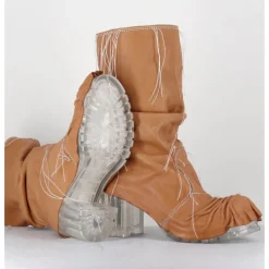 New SDM Boots en cuir semelle translucide et fils blancs - VLAD NAPPA CAMEL