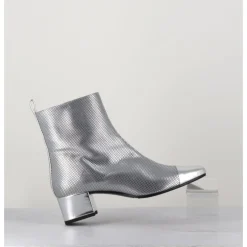 CAREL Boots en cuir gaufré détails miroir - ESTIME BIS ARGENT