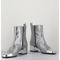 CAREL Boots en cuir gaufré détails miroir - ESTIME BIS ARGENT