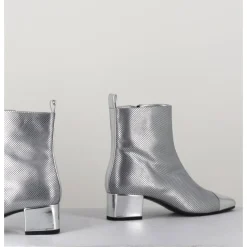 CAREL Boots en cuir gaufré détails miroir - ESTIME BIS ARGENT
