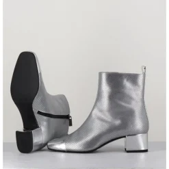 CAREL Boots en cuir gaufré détails miroir - ESTIME BIS ARGENT