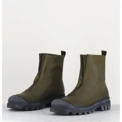 Online LOFINA Boots en cuir gras kaki avec zip central - I6-967 BOSCO KHAKI