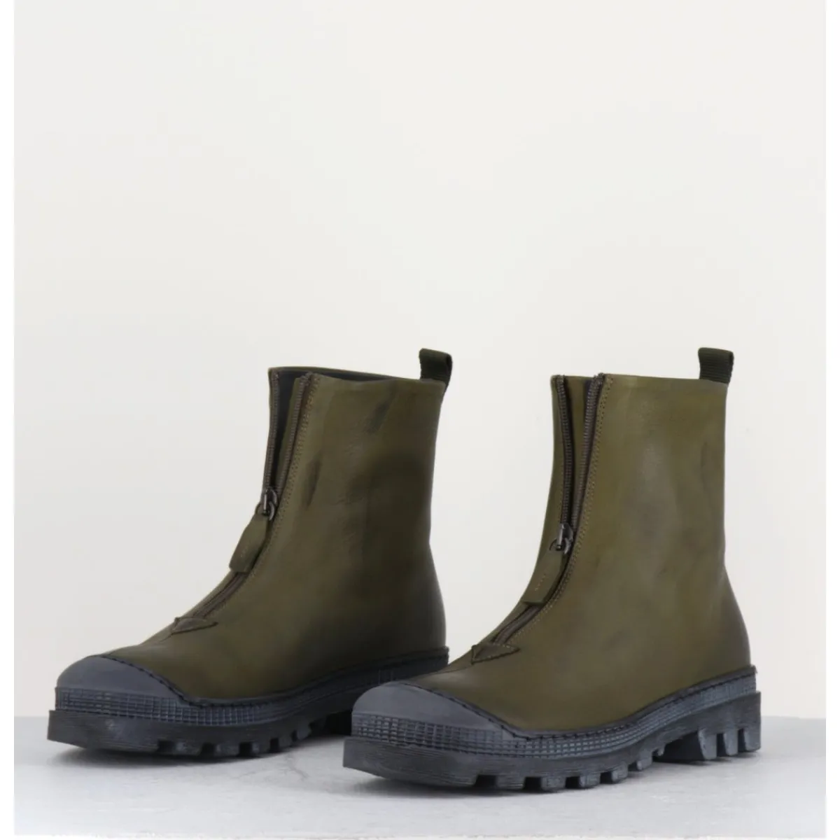 Online LOFINA Boots en cuir gras kaki avec zip central - I6-967 BOSCO KHAKI