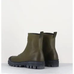 Online LOFINA Boots en cuir gras kaki avec zip central - I6-967 BOSCO KHAKI