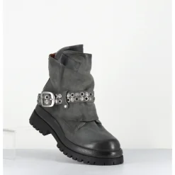 Best A.S.98 Boots en cuir sangle cloutée semelle épaisse - B51221 SMOKE GRIS