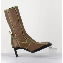 Outlet MIISTA Boots en cuir marron coutures graphiques vertes - EIMI GREEN BOOTS