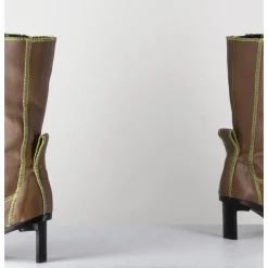 Outlet MIISTA Boots en cuir marron coutures graphiques vertes - EIMI GREEN BOOTS