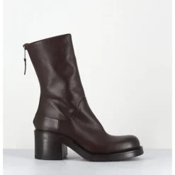 Hot ELENA IACHI Boots en cuir talon bloc & zip arrière - E4056 PIUMA MORO MARRON