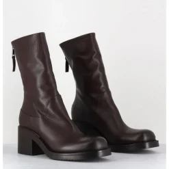 Hot ELENA IACHI Boots en cuir talon bloc & zip arrière - E4056 PIUMA MORO MARRON