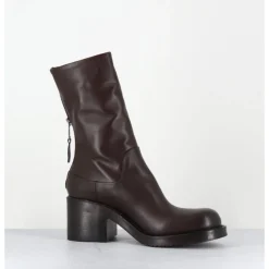 Hot ELENA IACHI Boots en cuir talon bloc & zip arrière - E4056 PIUMA MORO MARRON