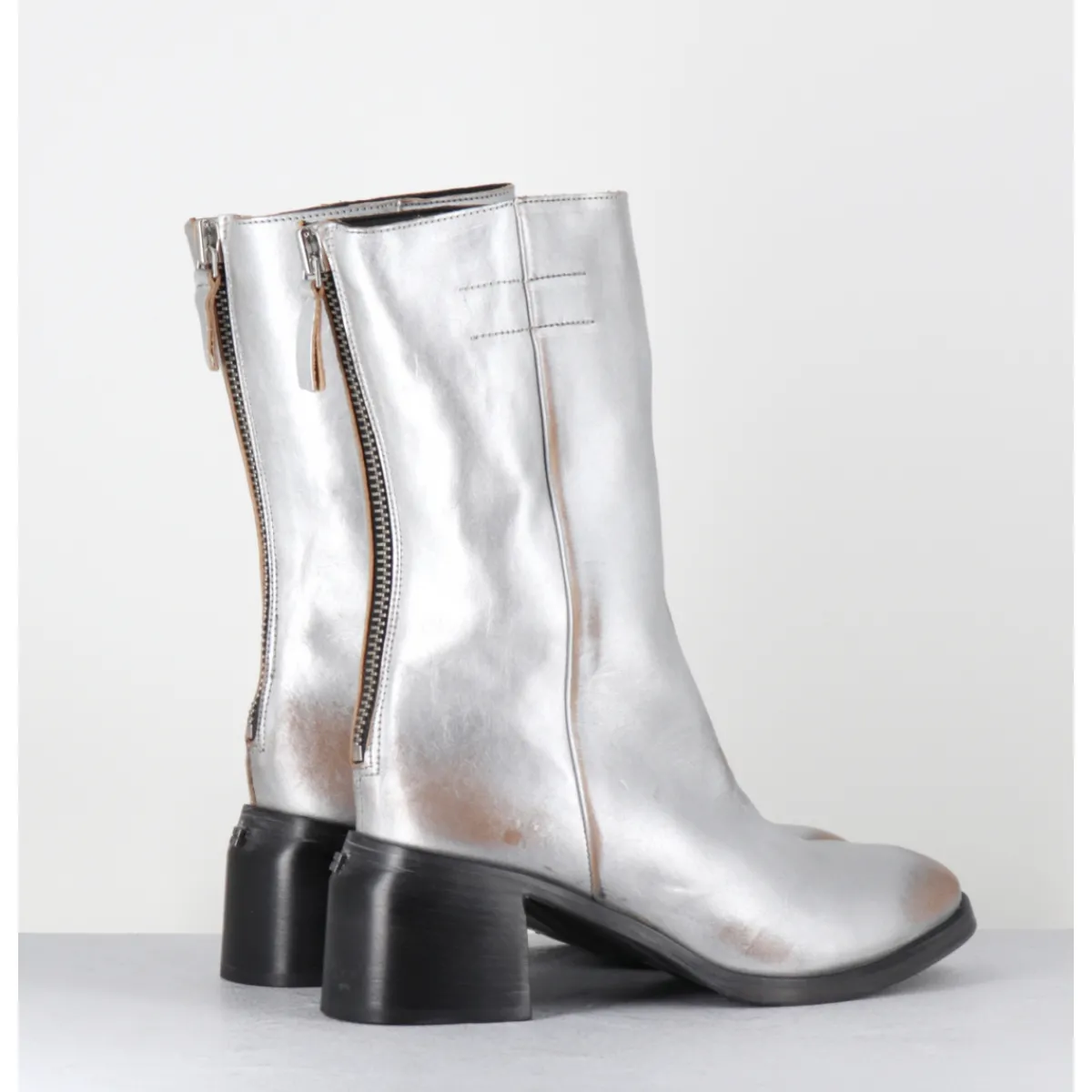 Hot MOMA Boots en cuir métallisé mi haute - 72403 CUSNA O ARGENT