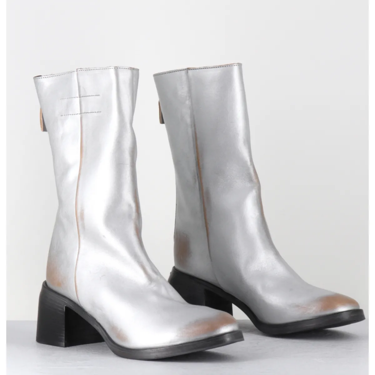 Hot MOMA Boots en cuir métallisé mi haute - 72403 CUSNA O ARGENT